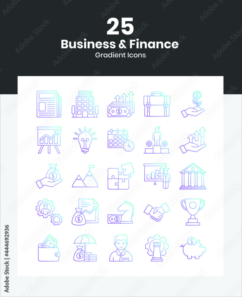 Naklejka premium Business and Finance Icon Set - Personal Business Finance Icons Set in Line Gradient Icons