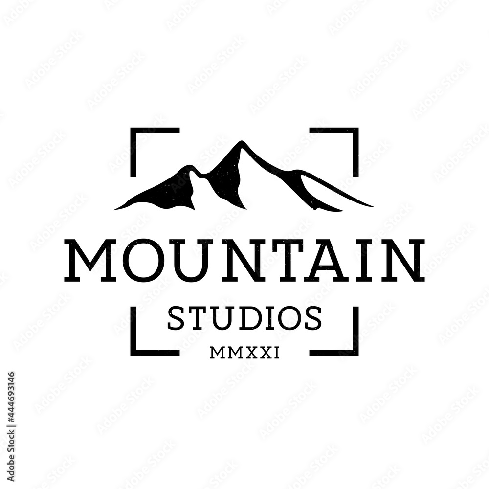 Mountain Landscape with Focus Square Lens Frame for Adventure Outdoor Nature Photography Photographer Logo Design Mountain Landscape with Focus Square Lens Frame for Adventure Outdoor Nature Photography Photographer Logo Design