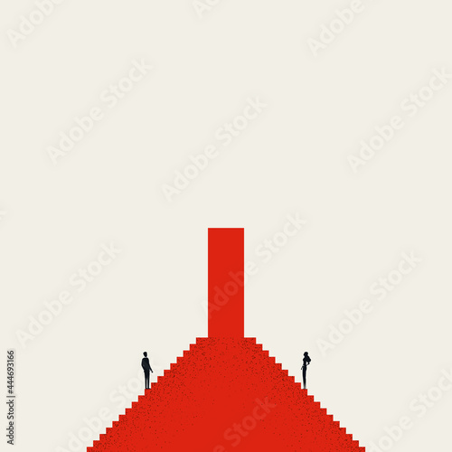 Business gender gap and barriers vector concept. Symbol of obstacles, inequality. Minimal illustration.