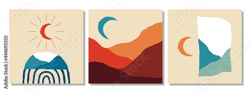 Set of social media post templates with abstract organic shapes composition in contemporary collage minimal style