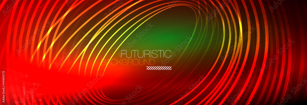 Dark abstract background with glowing neon circles. Trendy layout template for business or technology presentation, internet poster or web brochure cover, wallpaper Dark abstract background with glowing neon circles. Trendy layout template for business or technology presentation, internet poster or web brochure cover, wallpaper