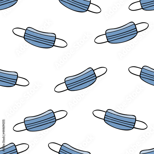 Medical face masks. Seamless vector pattern. An endlessly repeating ornament. Personal protective equipment against viral infection. Medical products on a colorless background. Idea for cover.