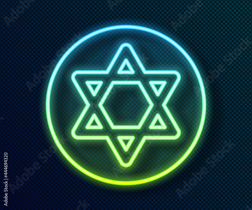 Glowing neon line Star of David icon isolated on black background. Jewish religion symbol. Symbol of Israel. Vector