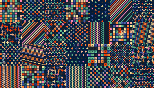 Vector abstract background, composite geometric particles in dark colors, caress pattern of distorted shapes.
