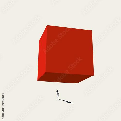Business woman under pressure vector concept. Symbol of stress, failure, danger. Minimal illustration.