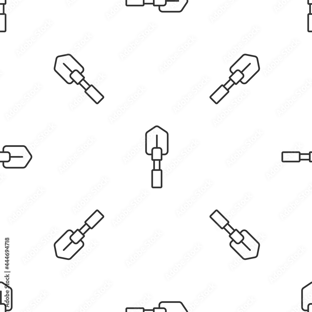 Grey line Shovel icon isolated seamless pattern on white background. Gardening tool. Tool for horticulture, agriculture, farming. Vector Grey line Shovel icon isolated seamless pattern on white background. Gardening tool. Tool for horticulture, agriculture, farming. Vector