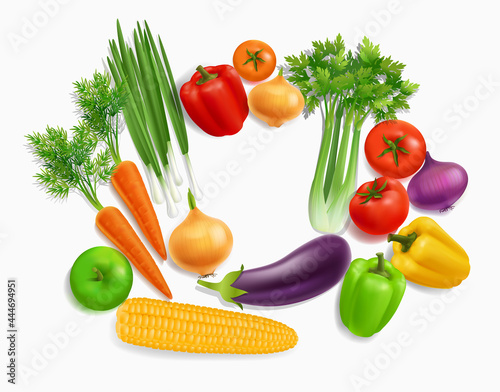 Realistic vector vegetables harvest isolated on white background. Organic vegetarian food. Salad ingredients. Farm products