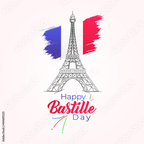 Happy Bastille Day. France flag with Eiffel tower.