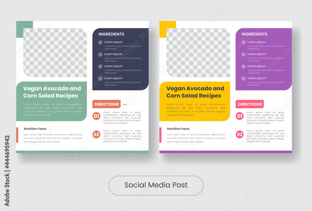 Vegan Food recipes social media post banner template set Vegan Food recipes social media post banner template set