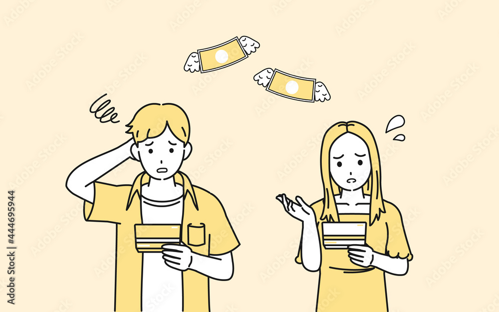 金欠 支払い 出費 通帳を見て困る 若い男女 イラスト素材 Stock Vector Adobe Stock