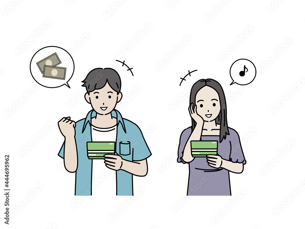給料 貯金 通帳を見て喜ぶ 若い男女 振込 イラスト素材 Stock Vector Adobe Stock