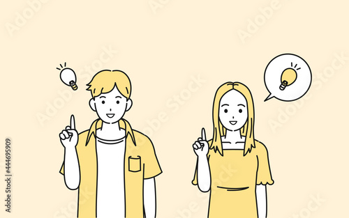 閃く　アイデア　思いつく　解決　若い男女　カップル　若者　イラスト素材
