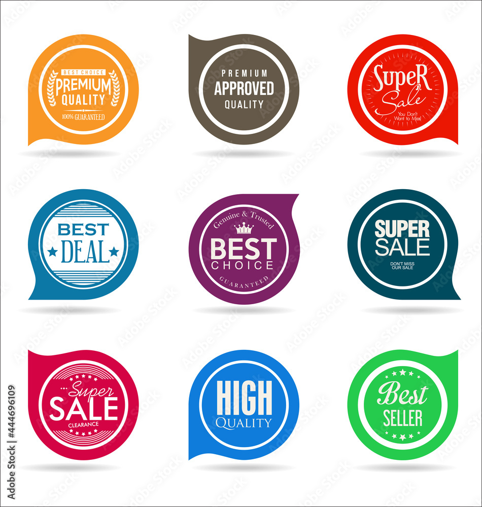 Colorful collection of sale quality badges and stickers