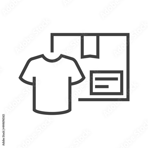 Envio de ropa. Icono caja de cartón con camiseta con lineas en color gris