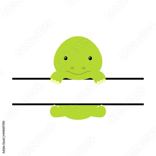 Cute turtle split monogram. Funny cartoon character for shirt, scrapbooking, print, greeting cards, baby shower, invitation, home decor. Bright colored childish stock vector illustration.