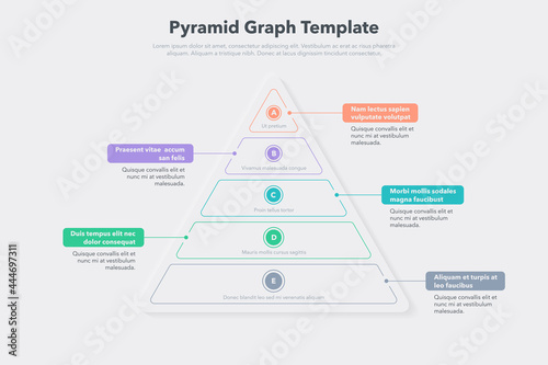 Pyramid graph template with five colorful steps. Easy to use for your website or presentation.