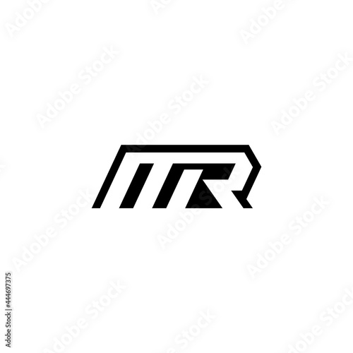 MR letters monogram, geometric shapes, negative space. Company logo design.