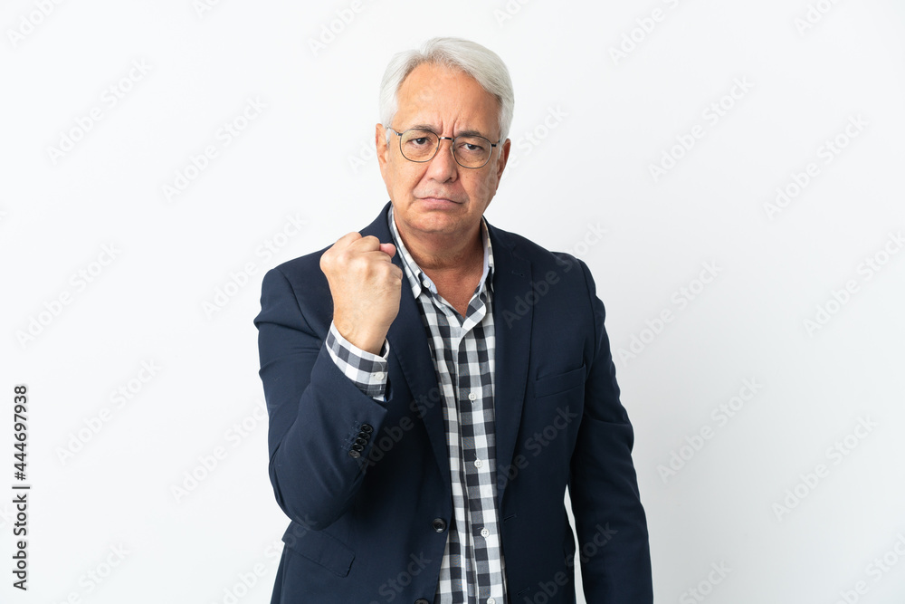 Middle age Brazilian man isolated on white background with unhappy expression Middle age Brazilian man isolated on white background with unhappy expression