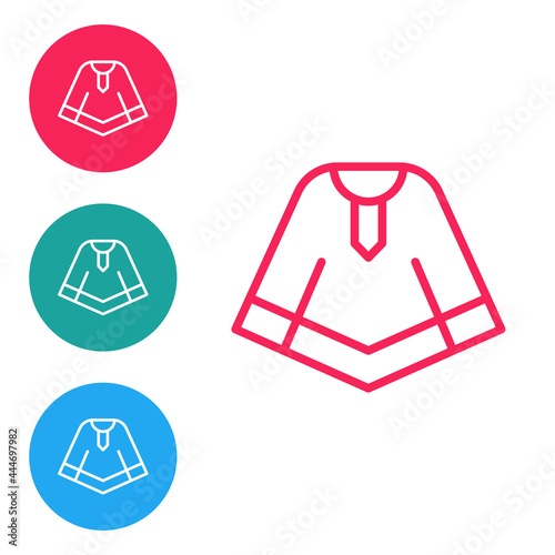 Red line Traditional mexican poncho clothing icon isolated on white background. Set icons in circle buttons. Vector