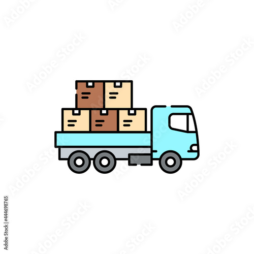 Cargo truck with goods olor line icon. Pictogram for web page, mobile app