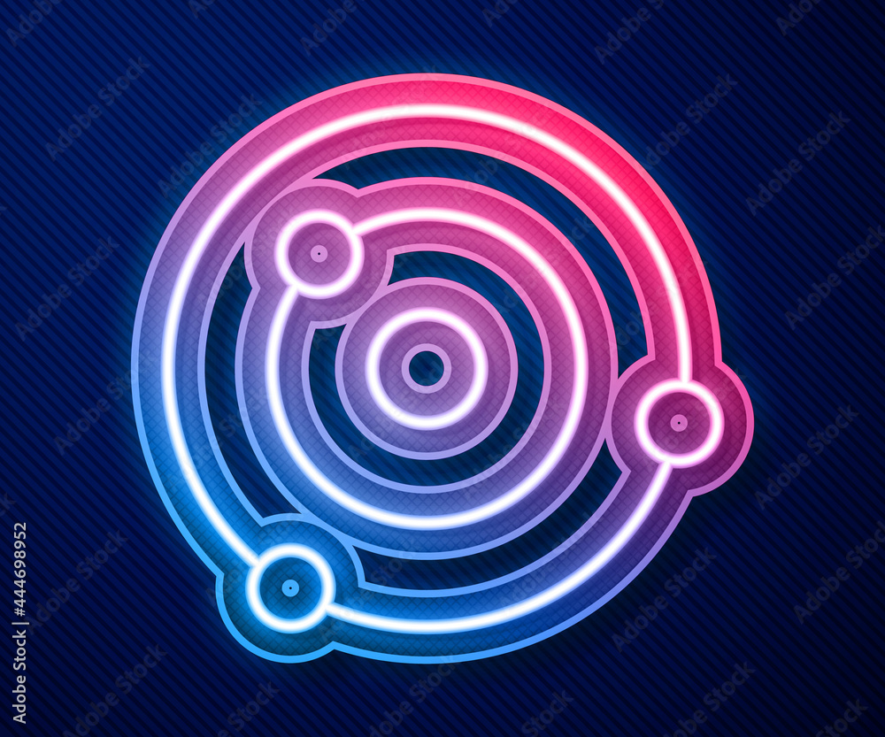 Glowing neon line Solar system icon isolated on blue background. The planets revolve around the star. Vector Glowing neon line Solar system icon isolated on blue background. The planets revolve around the star. Vector