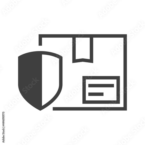 Envio seguro. Icono caja de cartón con escudo con lineas en color gris
