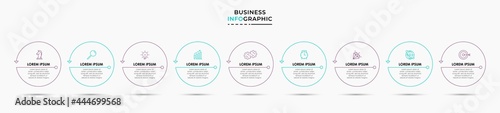 Vector Infographic design illustration business template with icons and 9 options or steps. Can be used for process diagram, presentations, workflow layout, banner, flow chart, info graph