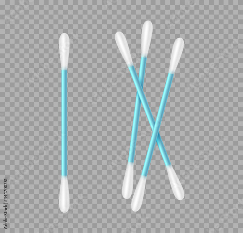 Realistic cotton swabs for cosmetic or medicine. Ear wool stick for wax cleansing