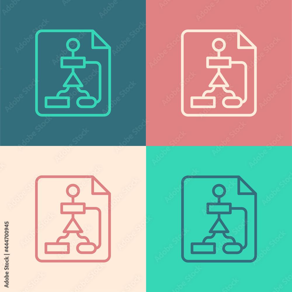 Pop art line Tile flowchart for program design or process management plan icon isolated on color background. Block diagram. Vector Pop art line Tile flowchart for program design or process management plan icon isolated on color background. Block diagram. Vector