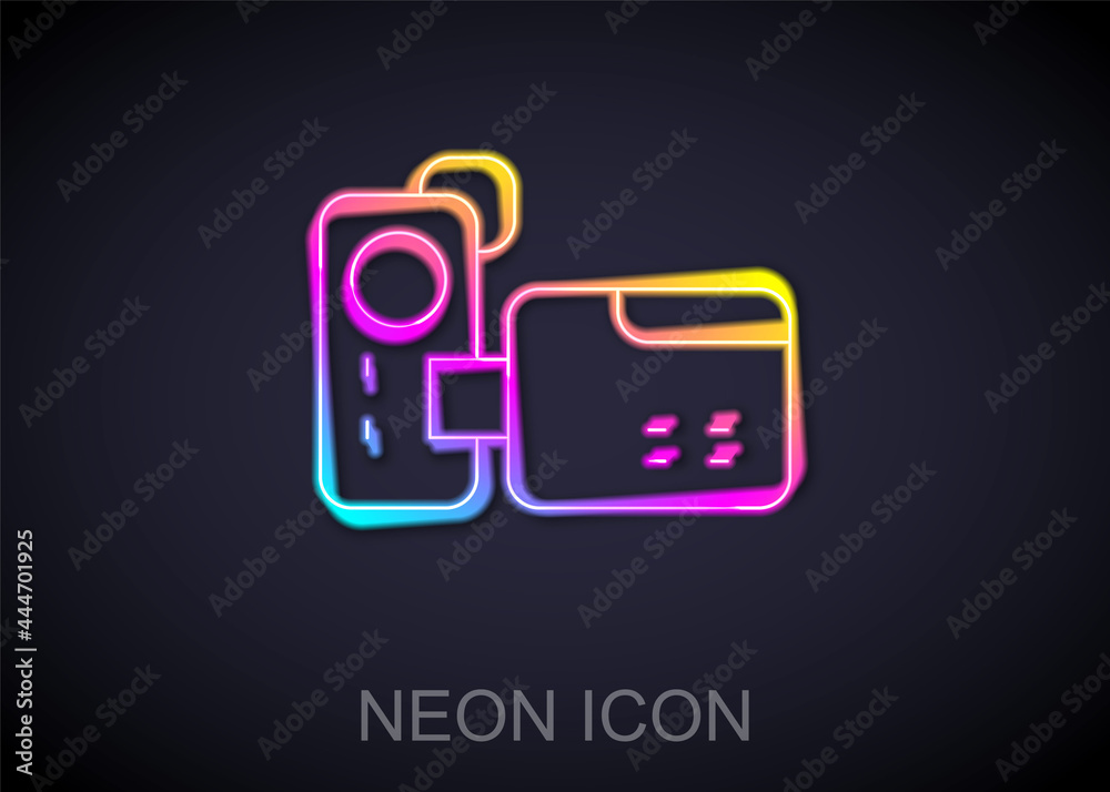 Glowing neon line Cinema camera icon isolated on black background. Video camera. Movie sign. Film projector. Vector Glowing neon line Cinema camera icon isolated on black background. Video camera. Movie sign. Film projector. Vector