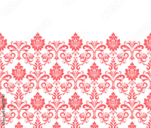 Wallpaper in the style of Baroque. Seamless vector background. White and pink floral ornament. Graphic pattern for fabric, wallpaper, packaging. Ornate Damask flower ornament