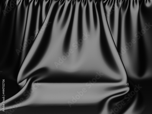 Black stand podium on dark background. Realistic dark platform