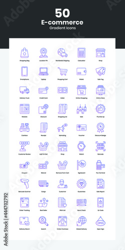 E-Commerce and Online Shopping Icon Set - E-Commerce and Online Shopping Vector and Icon Set in Gradient Outline