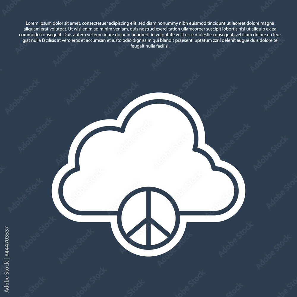 Blue line Peace cloud icon isolated on blue background. Hippie symbol of peace. Vector Blue line Peace cloud icon isolated on blue background. Hippie symbol of peace. Vector