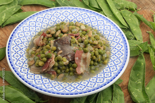 greenpeas with sausage and bacon ready to eat photo