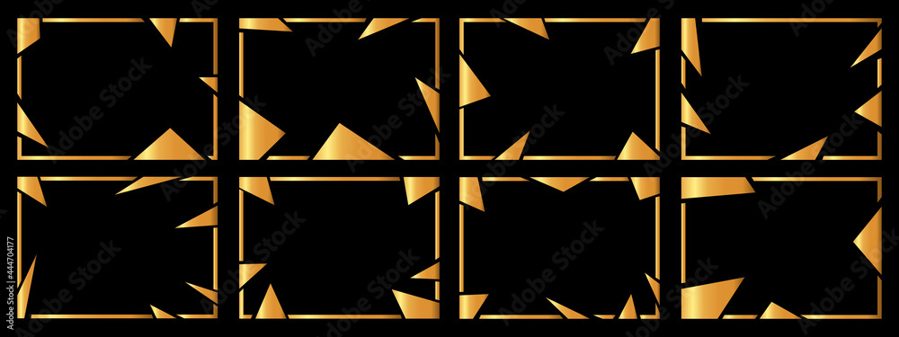 Naklejka premium A set of eight gold frames. Frames of an unusual shape.