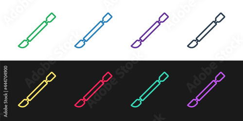 Set line Cuticle pusher icon isolated on black and white background. Tool for manicure. Vector