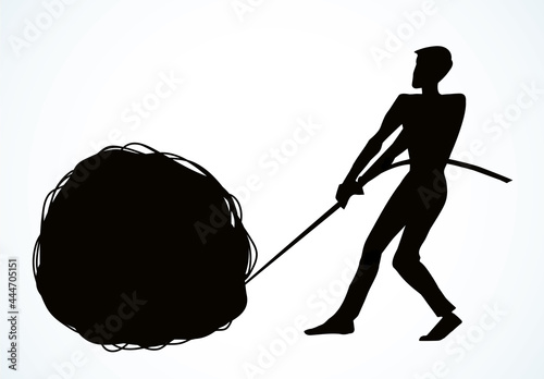Man unravels the tangle. Vector drawing