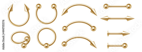 Fotografiet Body piercing golden jewelry set, different gold accessories