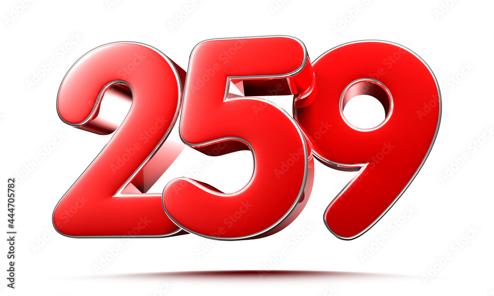 Rounded red numbers 259 on white background 3D illustration with clipping path Rounded red numbers 259 on white background 3D illustration with clipping path