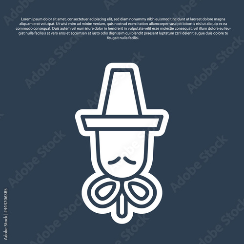 Blue line Traditional korean hat icon isolated on blue background. Vector