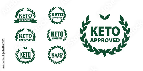 Keto approved diet marks set for certified ketogenic products. Vector keto label for ketogenic diet foods.