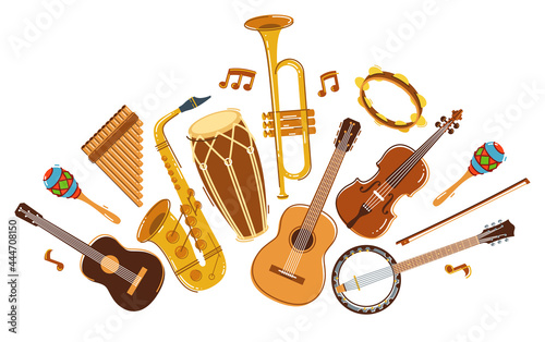 Latin music band salsa vector flat illustration isolated over white background, live sound festival concert or night dancing party, Brazil or Cuban musical fiesta theme.