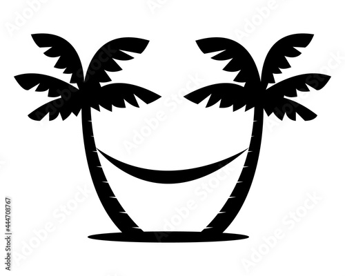 Palm trees with hammock silhouette. Vector illustration. photo