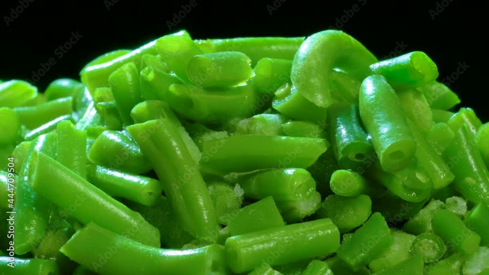 Time lapse of freezing green vegetables (Snap beans). Close up Time lapse of freezing green vegetables (Snap beans). Close up