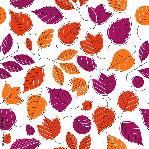 Stylish cartoon autumn leaves seamless vector pattern  endless wallpaper or textile swatch with tree floral  red fall life theme.