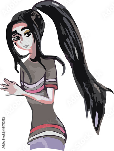 vector illustration of a girl in anime style. Freehand sketch of an anime girl. Anime character freehand drawing