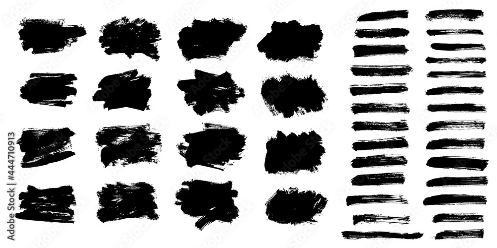 Vector set black brush texture on white background.