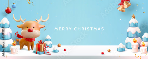 Blue Merry Christmas banner in 3d