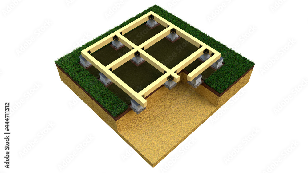 individual footing base, isolated computer generated industrial 3D illustration individual footing base, isolated computer generated industrial 3D illustration